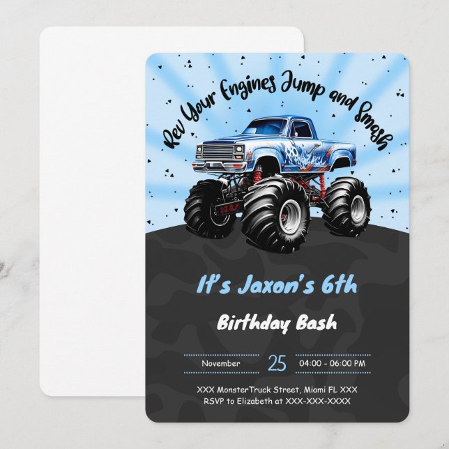 6th Birthday Monster Truck Invitation (Front/Back)