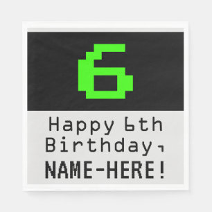 6th Birthday - Nerdy / Geeky Style "6" & Name Napkin