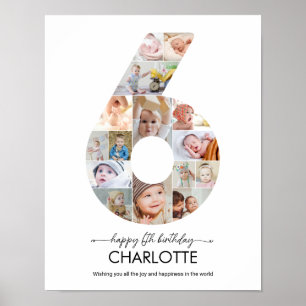 6th Birthday Number 6 Photo Collage Custom Picture Poster