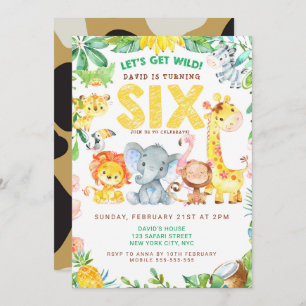 6th Birthday Party Animals Zoo Jungle Safari Cute Invitation