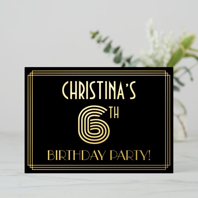 6th Birthday Party — Art Deco Style “6” + Name (Standing Front)