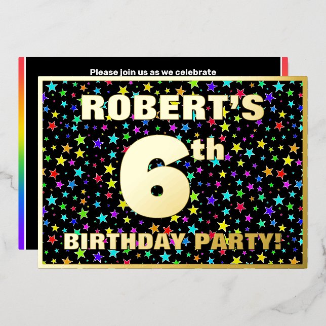 6th Birthday Party — Fun, Colorful Stars Pattern (Front/Back)