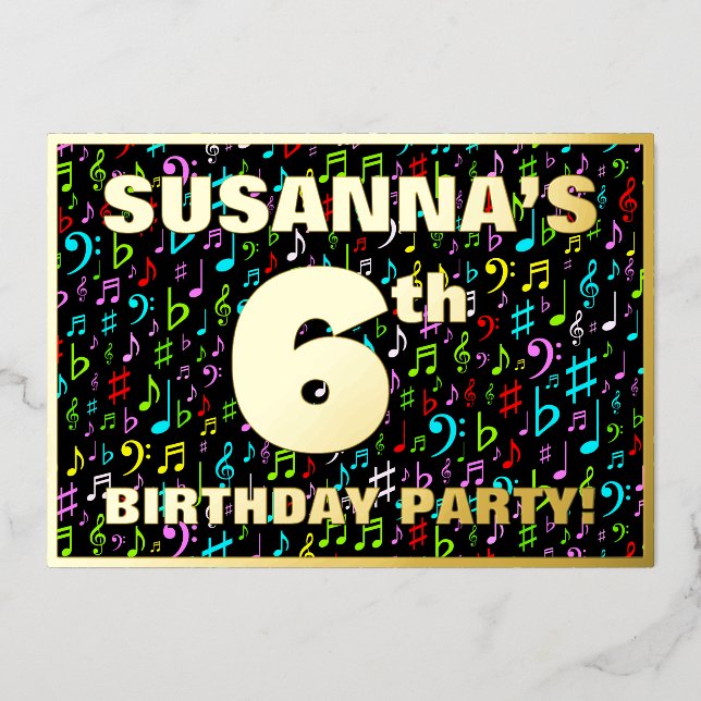 6th Birthday Party — Fun, Colourful Music Symbols (Front)