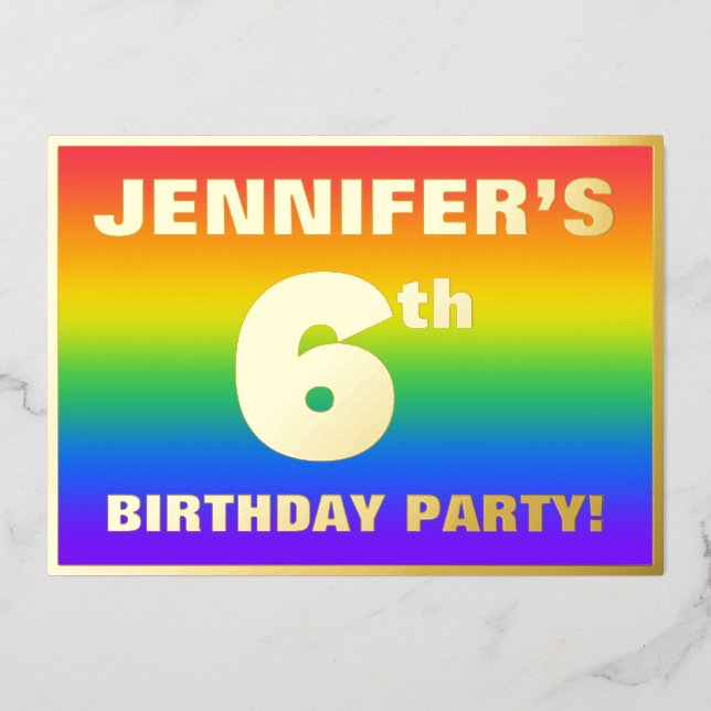 6th Birthday Party: Fun, Colourful Rainbow Pattern (Front)