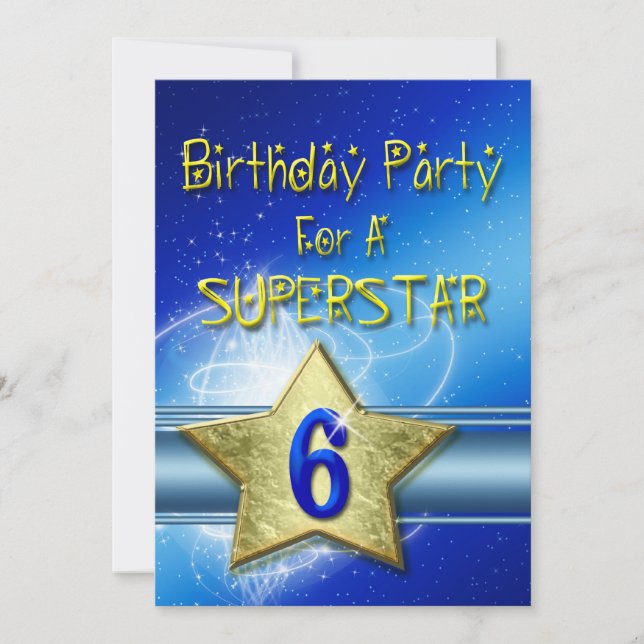 6th Birthday party Invitation for a Superstar. (Front)