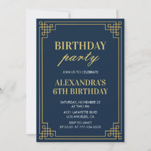 6th Birthday Party Invitation Girl Navy Gold