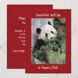 6th Birthday Party, Name, Cute Giant Panda Red Invitation