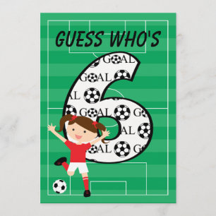 6th Birthday Party Red and White Soccer Girl Invitation