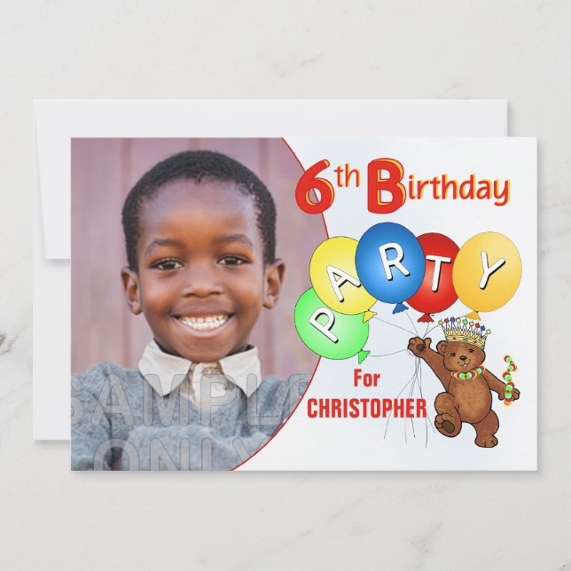 6th Birthday Party Royal Teddy Bear Invitation (Front)
