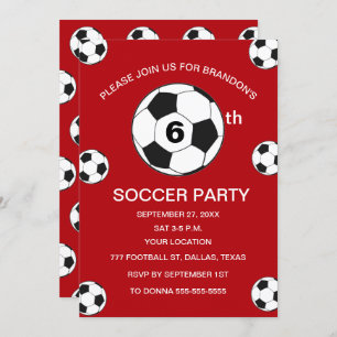6th Birthday Party Soccer Red Boys Sports Invitation