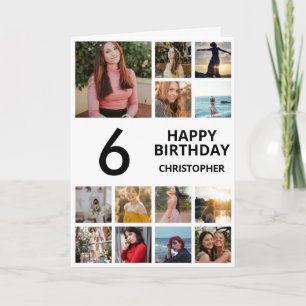 6th Birthday Photo Collage 13 Photos Black & White Card