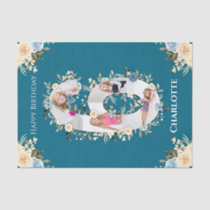 6th Birthday Photo Collage Teal Blue Yellow Flower Tissue Paper