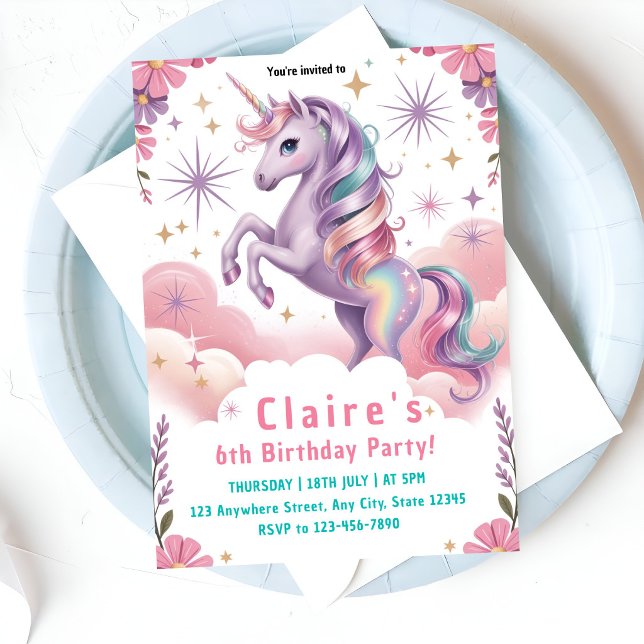 6th Birthday Pink & Purple Fantasy Invitation (Creator Uploaded)