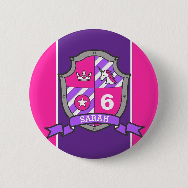 6th Birthday pink purple knights princess age pin (Front)