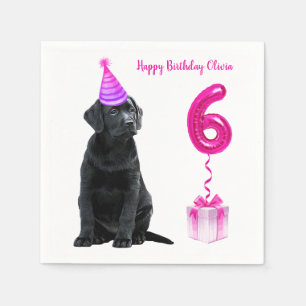 6th Birthday Puppy Theme- Cute Dog Pink Girl Pawty Napkin