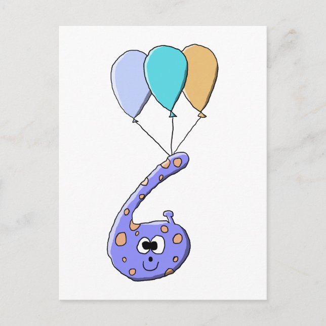 6th Birthday, Purple Birthday Monster Cartoon. Postcard (Front)