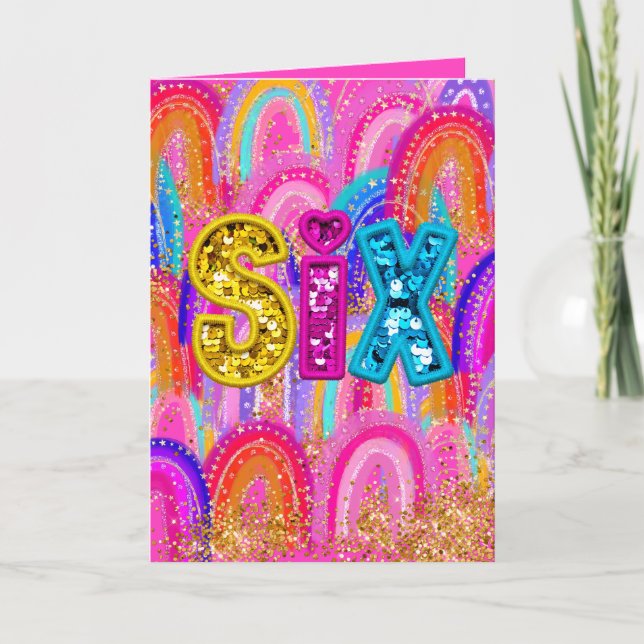6th Birthday Rainbow Sequin Thank You Card (Front)