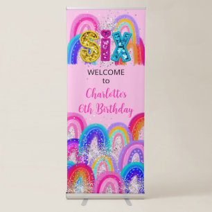 6th Birthday Rainbow Vertical Retractable Banner