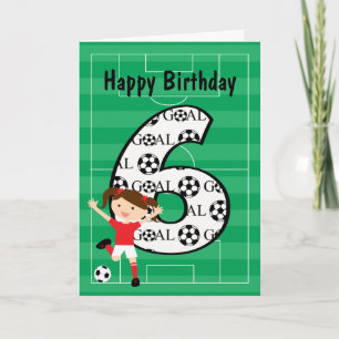 6th Birthday Red and White Soccer Girl 1 Card