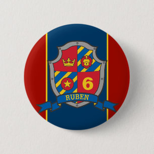 6th Birthday red blue knights shield age pin