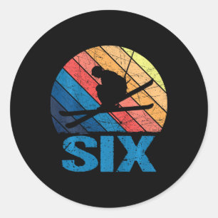 6th Birthday Retro Ski Skiing 6 Year Old Boys Girl Classic Round Sticker
