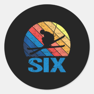 6th birthday retro ski skiing 6 year old boys girl classic round sticker