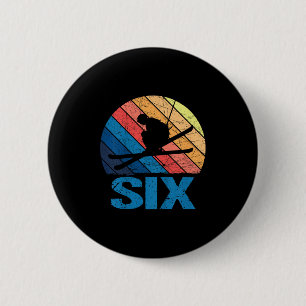 6th Birthday Retro Ski Skiing 6 Year Old Boys Girl Cm Round Badge