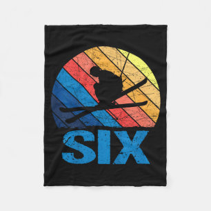 6th birthday retro ski skiing 6 year old boys girl fleece blanket