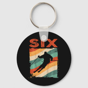 6th Birthday Retro Ski Skiing 6 Year Old Boys Girl Key Ring