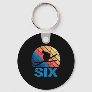 6th Birthday Retro Ski Skiing 6 Year Old Boys Girl Key Ring
