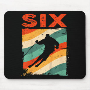 6th birthday retro ski skiing 6 year old boys girl mouse mat