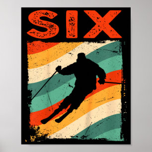 6th birthday retro ski skiing 6 year old boys girl poster