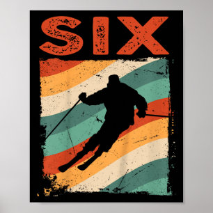 6th Birthday Retro Ski Skiing 6 Year Old Boys Girl Poster