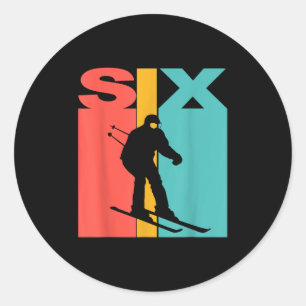 6th Birthday Retro Skiing 6 Year Old Boys Birthday Classic Round Sticker