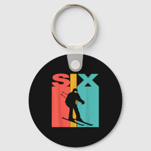 6th Birthday Retro Skiing 6 Year Old Boys Birthday Key Ring