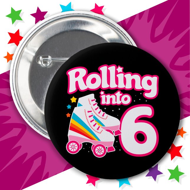 6th Birthday Roller Skating 6 Years Old Skate 6 Cm Round Badge (Creator Uploaded)