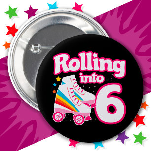6th Birthday Roller Skating 6 Years Old Skate Cm Round Badge