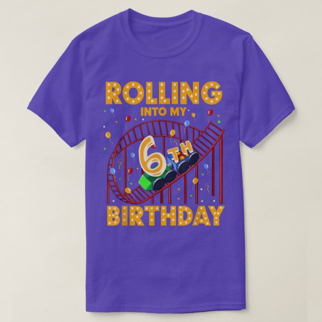 6th Birthday Rollercoaster Amusement Park Boys Gir T-Shirt (Design Front)