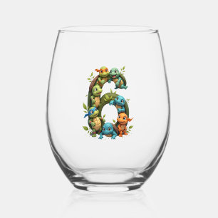 6th Birthday Sea Turtle Tortoise Theme Party 6 Yea Stemless Wine Glass