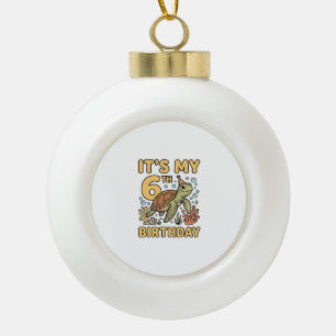6th Birthday Sea Turtle Vintage Engraving Design_1 Ceramic Ball Christmas Ornament