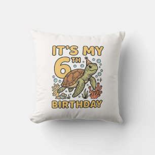 6th Birthday Sea Turtle Vintage Engraving Design_1 Cushion