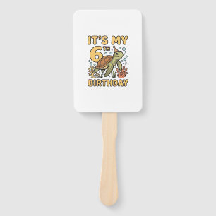 6th Birthday Sea Turtle Vintage Engraving Design_1 Hand Fan