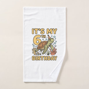 6th Birthday Sea Turtle Vintage Engraving Design_1 Hand Towel