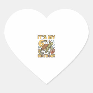 6th Birthday Sea Turtle Vintage Engraving Design_1 Heart Sticker