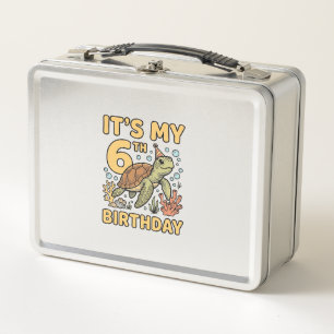 6th Birthday Sea Turtle Vintage Engraving Design_1 Metal Lunch Box