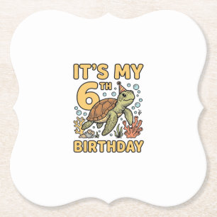 6th Birthday Sea Turtle Vintage Engraving Design_1 Paper Coaster