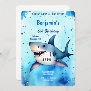 6th Birthday Shark Invitation