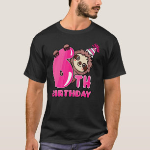 6th Birthday Sloth Theme Bday Party Celebration 6 T-Shirt