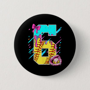 6th Birthday Softll Ice Cream Drip Bow 6 Years Kid Cm Round Badge