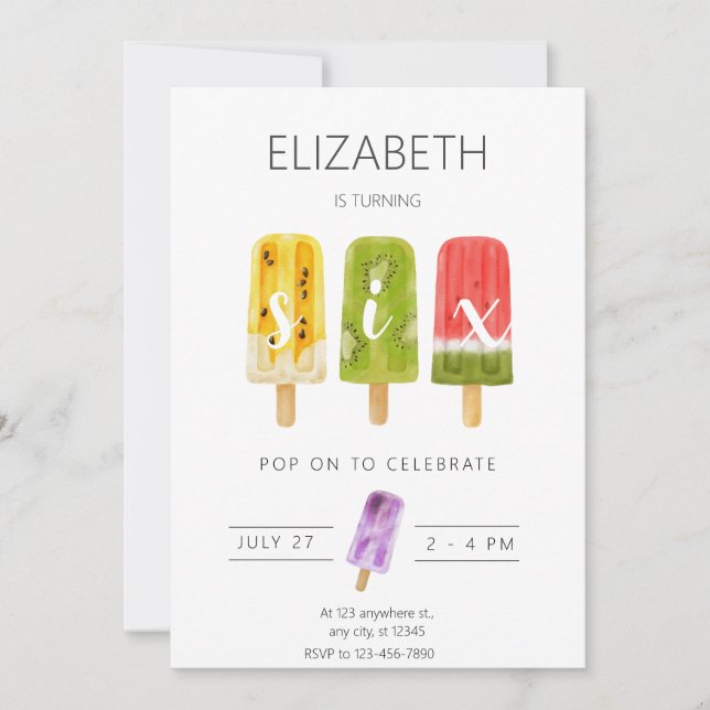 6th Birthday Summer popsicle ice cream party Invitation (Front)